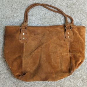 Vintage giant tan suede leather boho tote bag